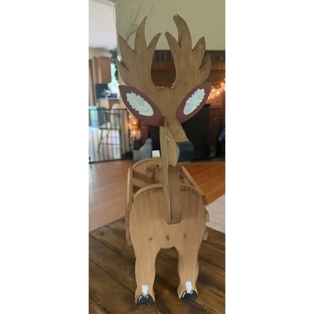 Vintage Handmade Reindeer Planter /Magazine Holder Wood Christmas Crate 3726/C